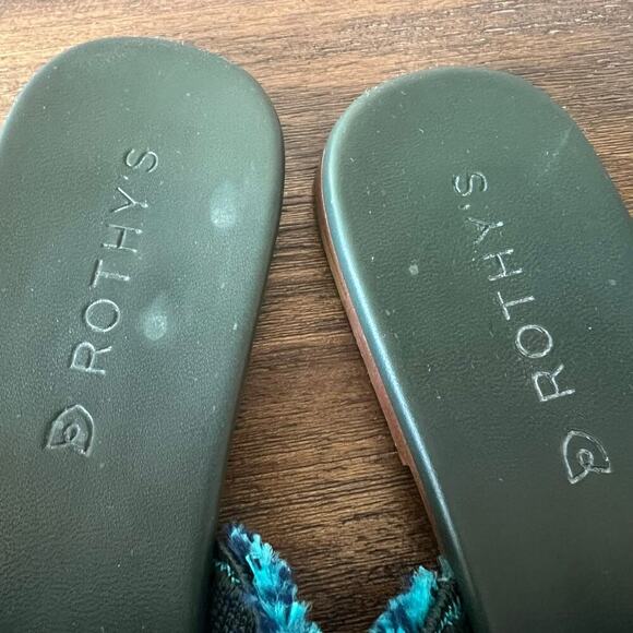 Rothy’s Woman’s Teal Blue Print Slip On Fringe Triple Band Sandal- Size 8.5 - Picture 10 of 10